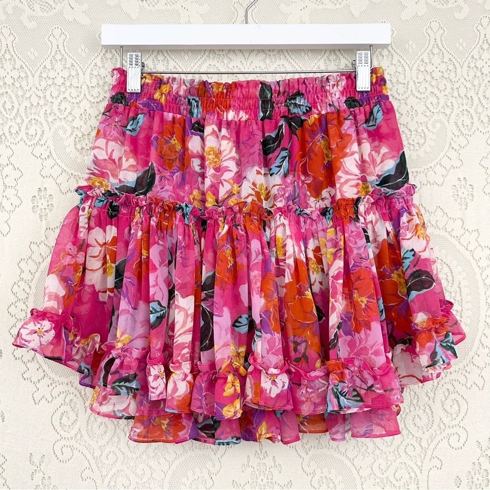 Misa Los Angeles Marion Mini Ruffle Skirt Floral Rose Garden